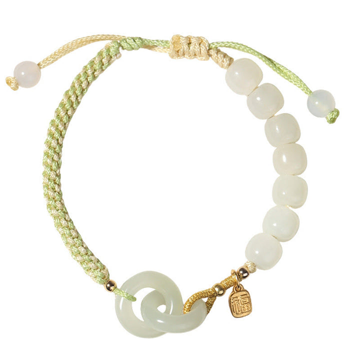Buddha Stones Natural Hetian Jade Bead Double Peace Buckle Fu Character Abundance Braided Bracelet - image 25