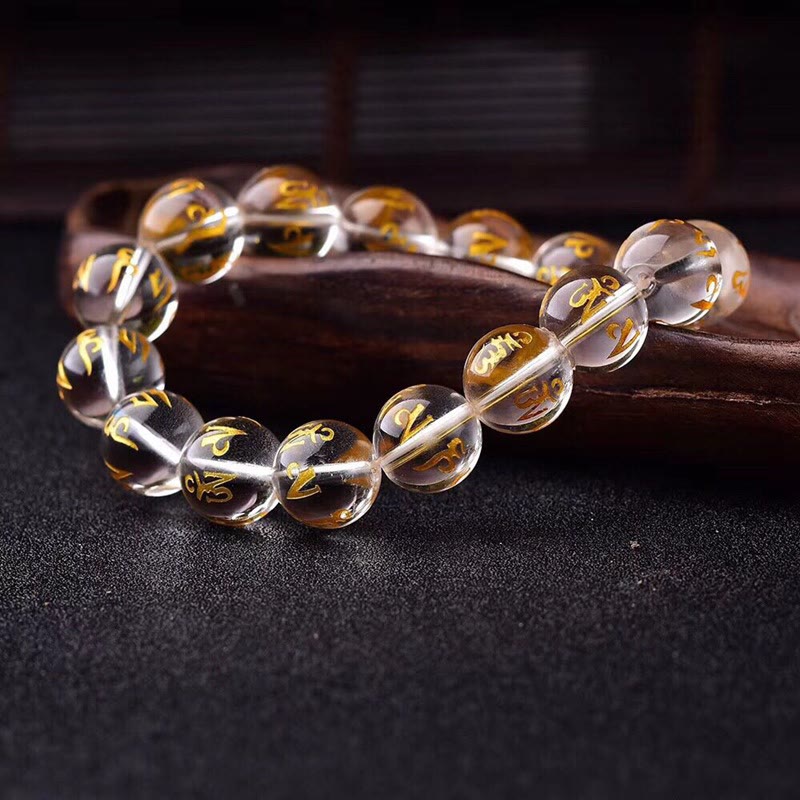 Buddha Stones Tibet White Crystal Black Onyx Om Mani Padme Hum Meditation Bracelet - image 14