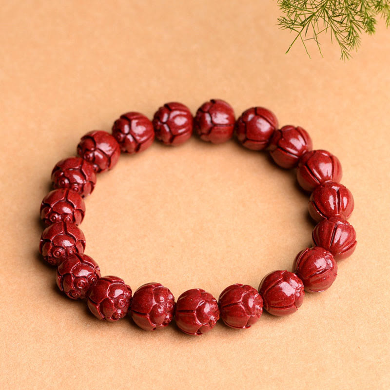 Buddha Stones Natural Cinnabar Om Mani Padme Hum Fret Pattern Lotus Blessing Bracelet - image 8