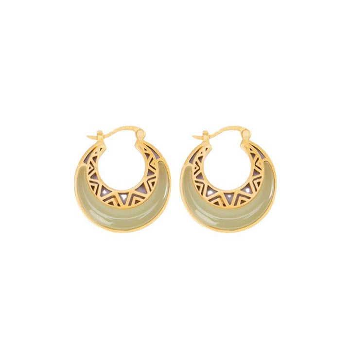 Buddha Stones Crescent Moon Jade Prosperity Drop Earrings - image 9