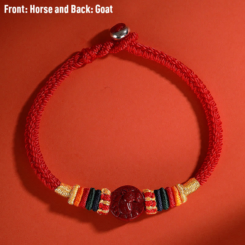 Buddha Stones Year of the Dragon 925 Sterling Silver Chinese Zodiac Cinnabar Auspicious Matches Blessing Bracelet - Horse - 23cm - image 19