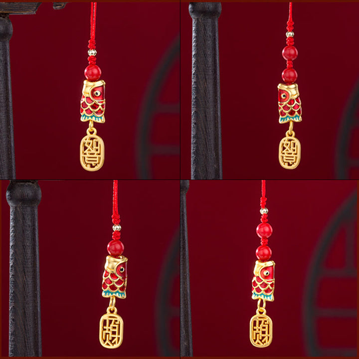 Buddha Stones Koi Fish Cinnabar Attracting Wealth Wish Ruyi Charm Luck Phone Hanging Decoration - image 31