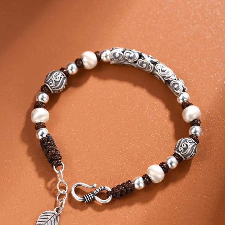 Buddha Stones Tibet Handmade Copper 999 Sterling Silver Auspicious Cloud Wealth String Bracelet - image 7