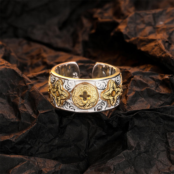 Buddha Stones 925 Sterling Silver Vintage Tang Dynasty Flower Design Luck Ring - Tang Dynasty Flower Design(Luck♥Vibrant) - image 0