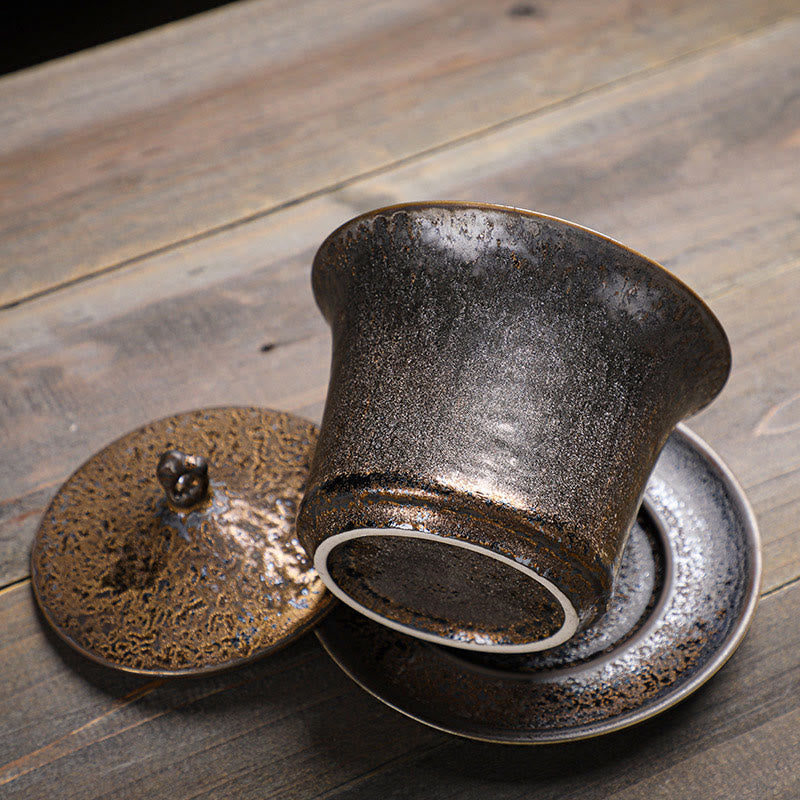 Buddha Stones Retro Rust Glaze Ceramic Gaiwan Sancai Teacup Kung Fu Tea Cup And Saucer With Lid - image 2