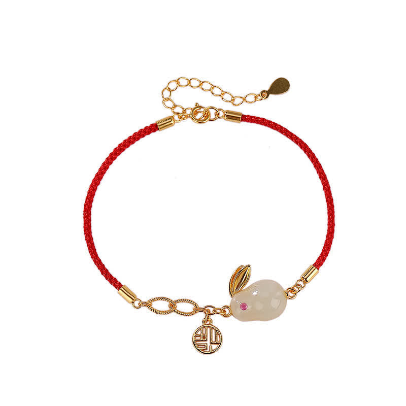 Buddha Stones 925 Sterling Silver Year of the Rabbit Hetian White Jade Luck Blessing Red String Bracelet - image 8