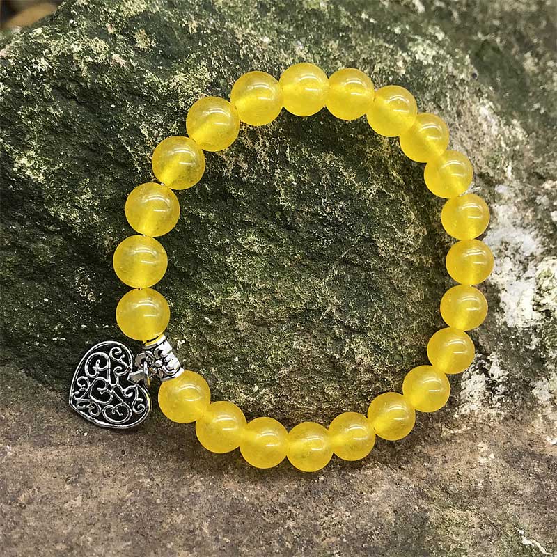 Natural Gemstone Lucky Love Heart  Charm Stretch Bracelet - Citrine - image 7