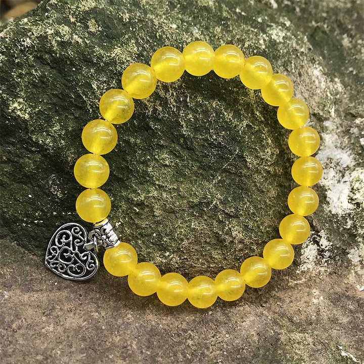 Natural Gemstone Lucky Love Heart  Charm Stretch Bracelet - Citrine - image 7