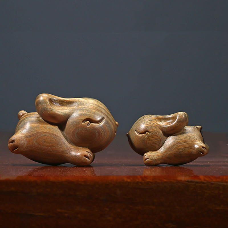 Buddha Stones Green Sandalwood Small Mini Cute Rabbit Bunny Peace Decorations - image 12