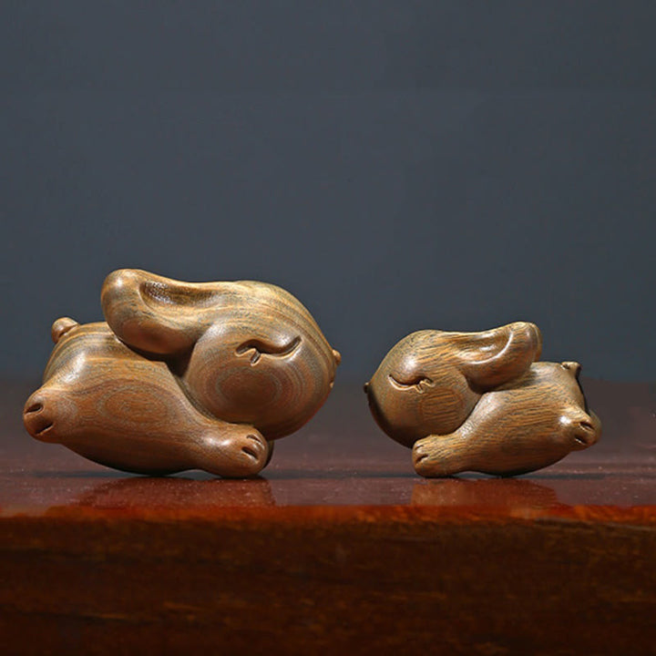 Buddha Stones Green Sandalwood Small Mini Cute Rabbit Bunny Peace Decorations - image 12