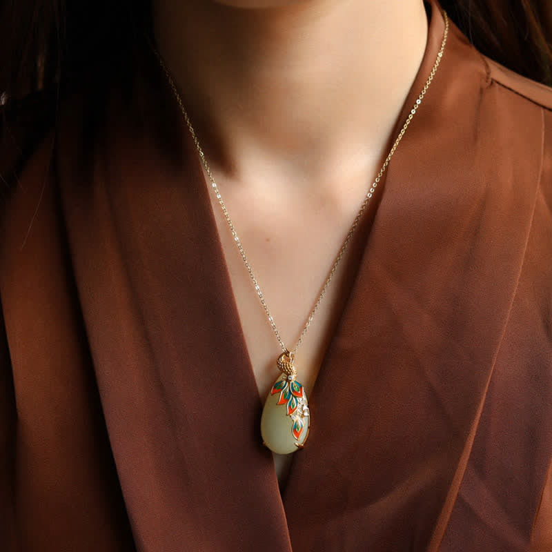 White Jade Peacock Protection Necklace Chain Pendant - White Jade ( Protection ♥ Happiness) - image 0