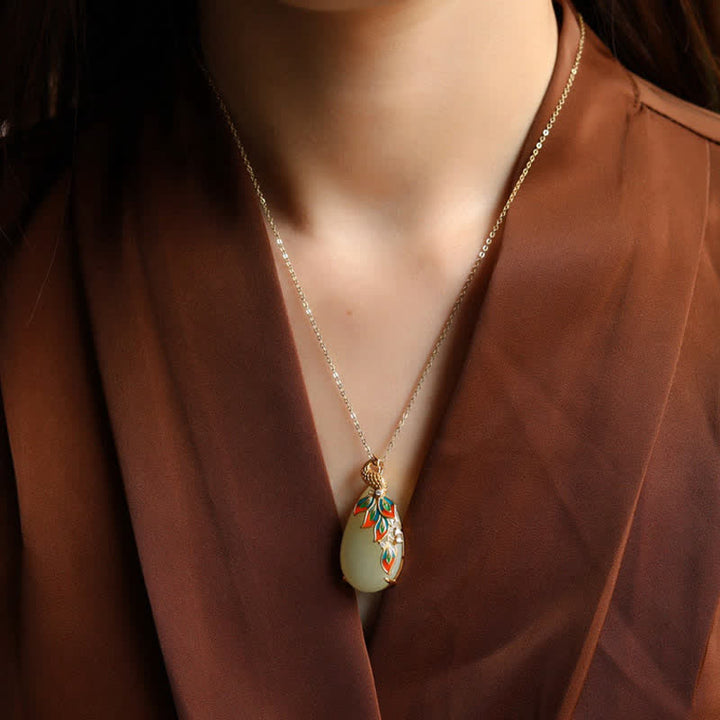 White Jade Peacock Protection Necklace Chain Pendant - White Jade ( Protection ♥ Happiness) - image 0