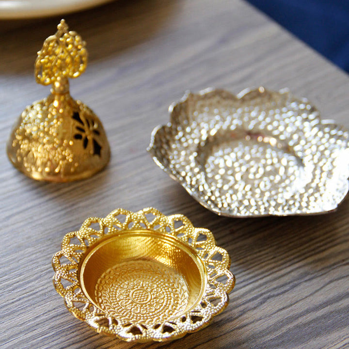 Gold Leaf Coaster Spiritual Mini Alloy Metal Incense Burner - image 16