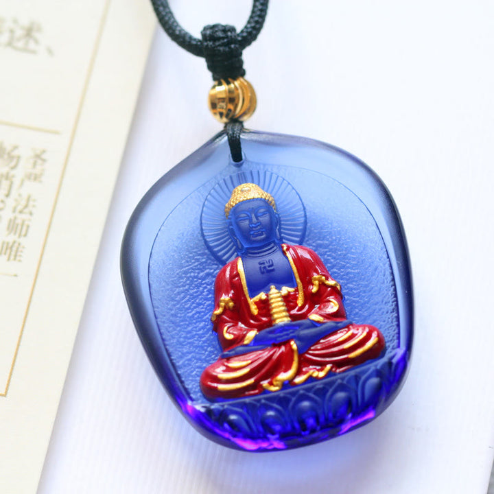 Buddha Stones Tibet Medicine Buddha Liuli Crystal Compassion Necklace Pendant - Pagoda Medicine Buddha - image 6