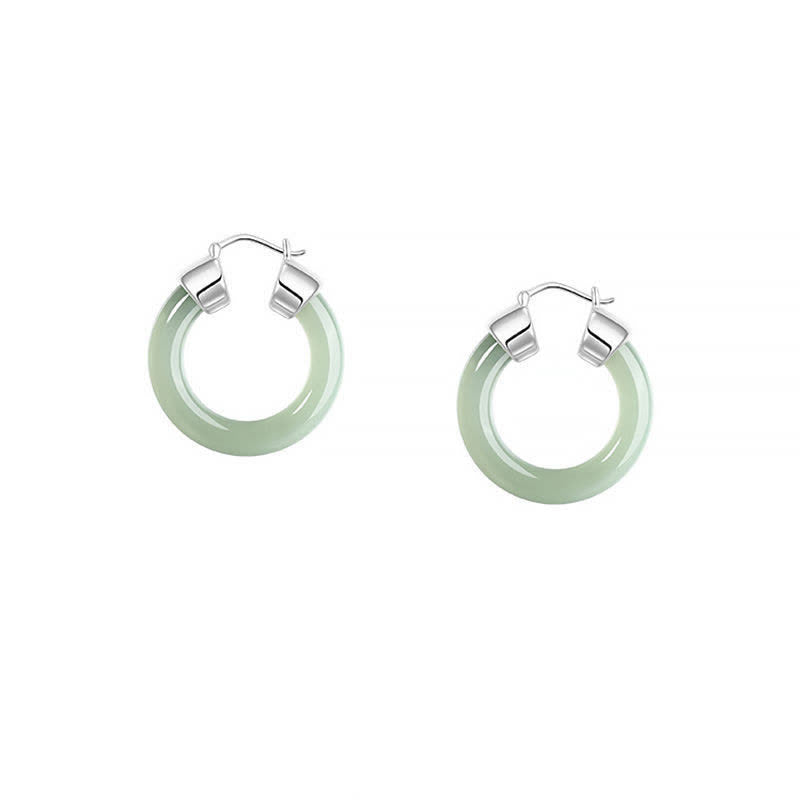 Buddha Stones Round Jade White Jade Prosperity Earrings - image 7