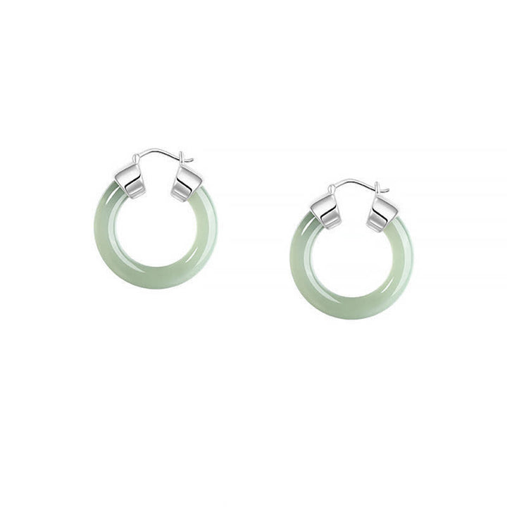 Buddha Stones Round Jade White Jade Prosperity Earrings - image 7