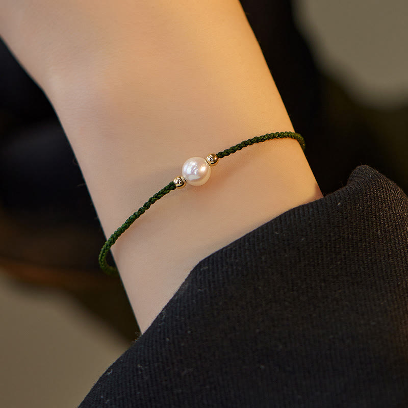 Buddha Stones Natural Pearl Bead Luck Braid String Bracelet - Green(Wrist Circumference 14-19cm) - image 8