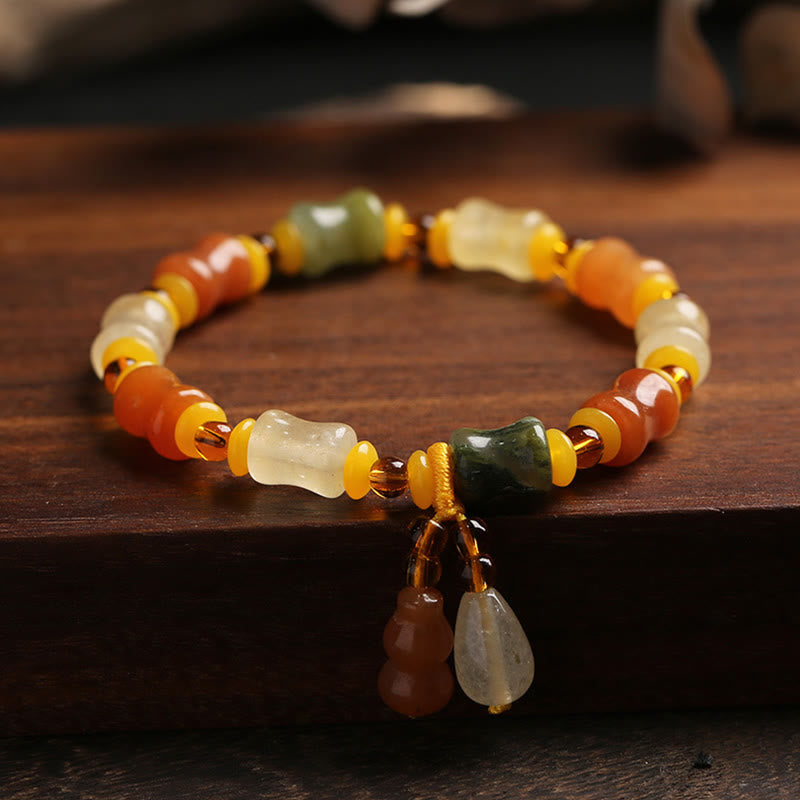 Buddha Stones Natural Golden Silk Jade Gourd Wealth Charm Bracelet - Golden Silk Jade(Ward off evil spirits♥Wealth) - image 0