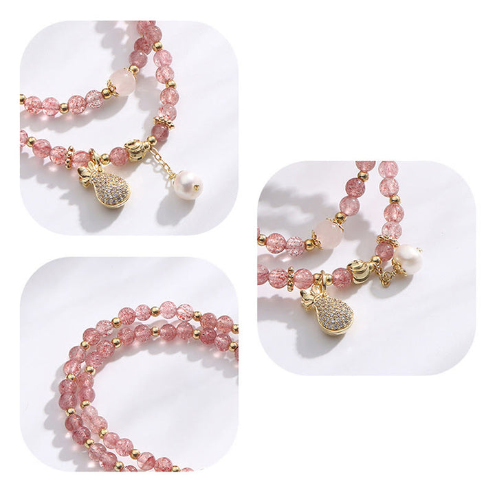Buddha Stones Strawberry Quartz Money Bag Positive Charm Double Wrap Bracelet - image 8