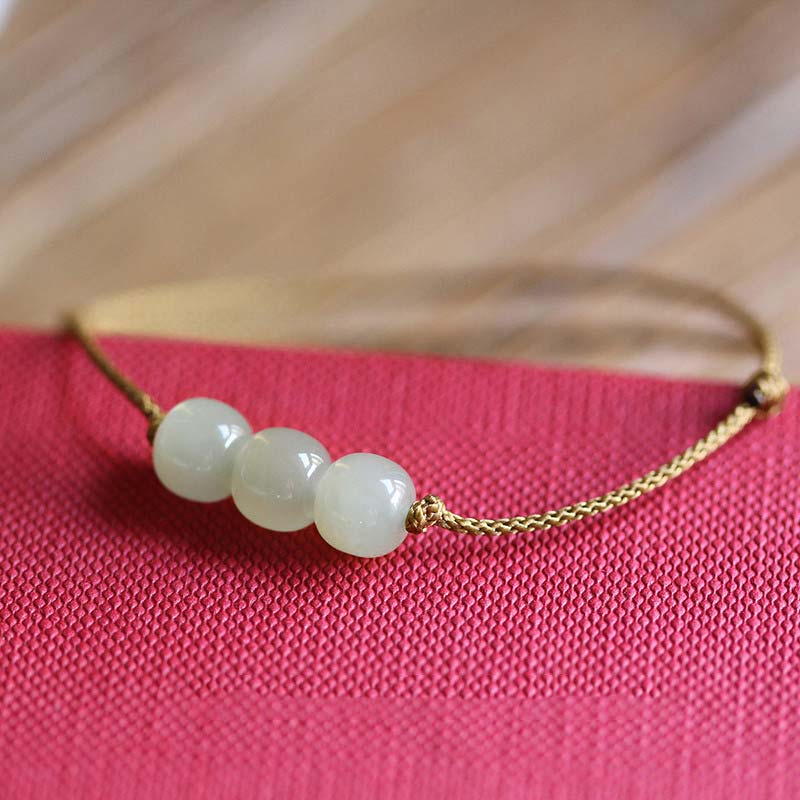 Buddha Stones Three Beads Jade Luck String Weave Bracelet - image 5