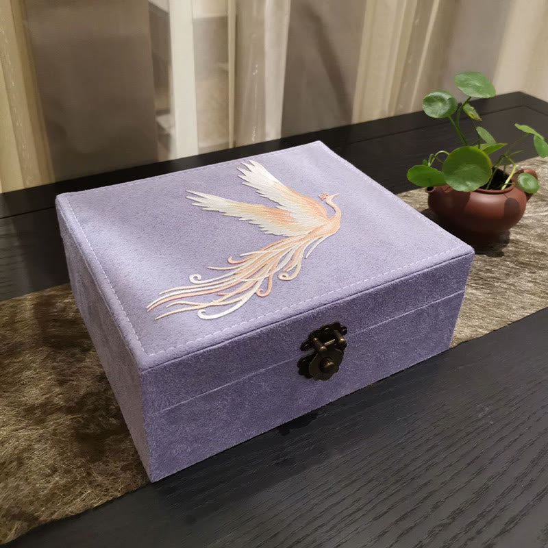 Buddha Stones Purple Phoenix Jewelry Box Organizer Two-Layer Jewelry Storage Box Flannel Box - image 13