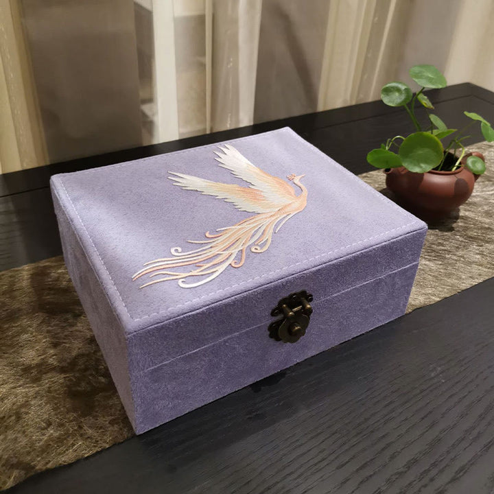 Buddha Stones Purple Phoenix Jewelry Box Organizer Two-Layer Jewelry Storage Box Flannel Box - image 13
