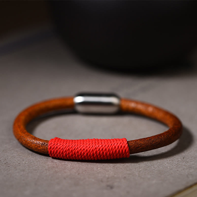 Buddha Stones Tibetan Leather Handmade Five Elements Luck Braid String Buckle Bracelet - Red(Fire) - 19cm - image 12