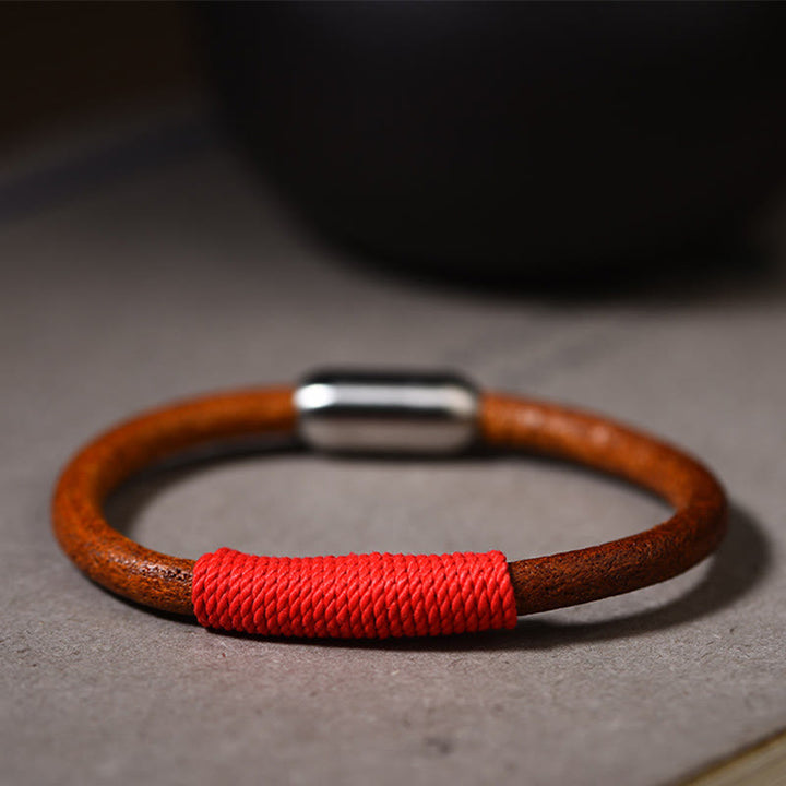 Buddha Stones Tibetan Leather Handmade Five Elements Luck Braid String Buckle Bracelet - Red(Fire) - 19cm - image 12
