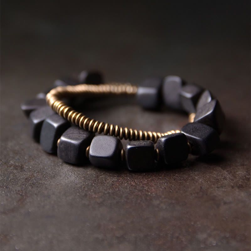 Buddha Stones Tibetan Ebony Wood Copper Peace Double Wrap Bracelet - 18cm - image 0
