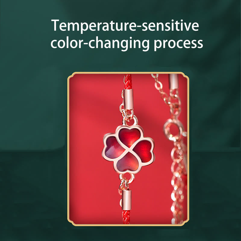 Buddha Stones 925 Sterling Silver Color-changing Four Leaf Clover Luck Protection Red String Bracelet - image 13