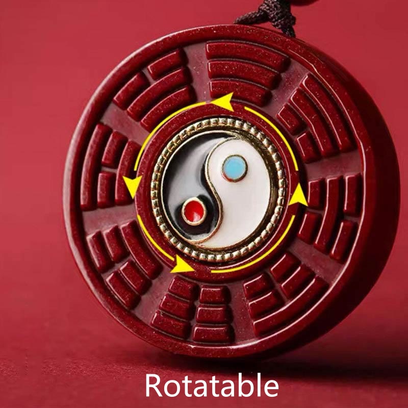 Buddha Stones Natural Cinnabar Bagua Rotatable Yin Yang Keep Away Evil Spirits Necklace Pendant - image 3