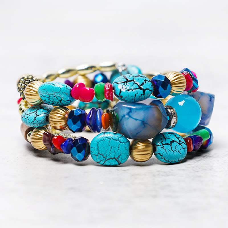 Buddha Stones Multilayer Irregular Turquoise Agate Beads Blessing Bracelet - image 1