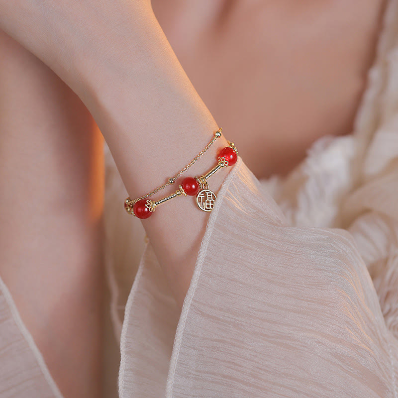Buddha Stones Red Agate Fu Character Charm Self-acceptance Bracelet - image 3