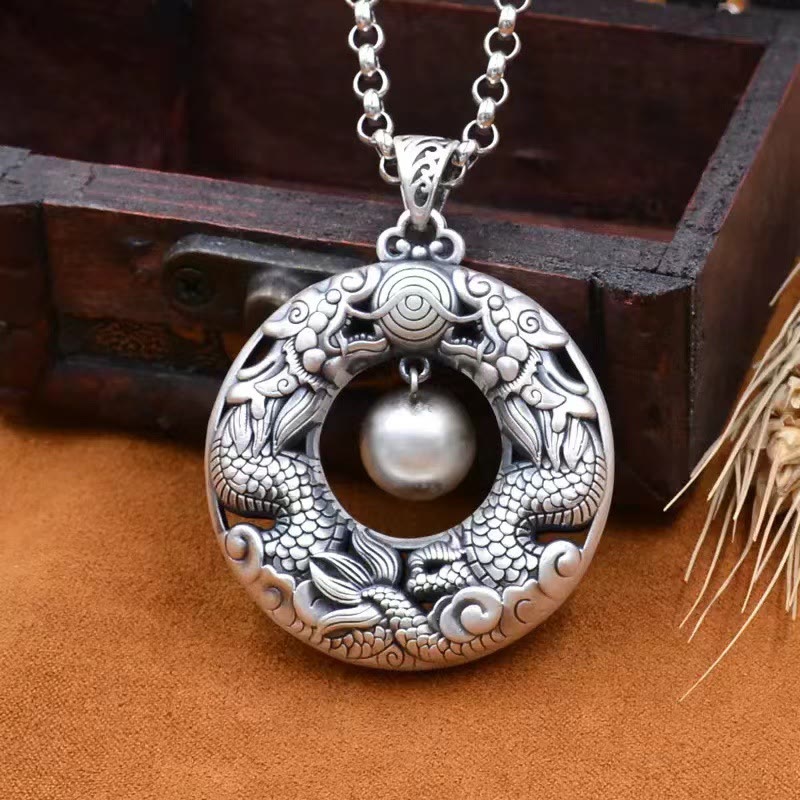 Buddha Stones Double Dragon Playing Bead Copper Protection Necklace Pendant - image 3