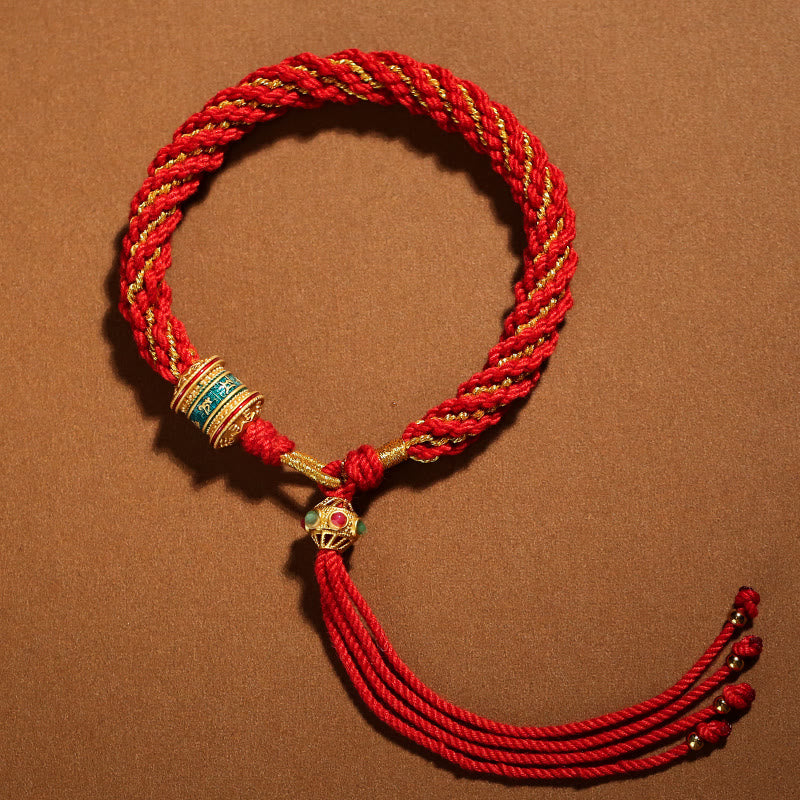 Buddha Stones Tibetan Handmade Luck Thangka Prayer Wheel Charm Weave String Bracelet - image 9