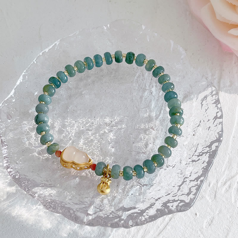 Buddha Stones Natural Hetian Jade Pearl Peace Buckle Fu Character Gourd Money Bag Strawberry Quartz PiXiu Luck Bracelet - image 6
