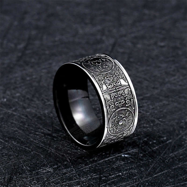 Buddha Stones Four Guardian Beast Dragon White Tiger Suzaku Basalt Carved Success Luck Ring - image 8