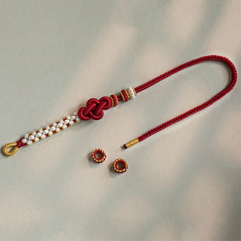 Buddha Stones Handmade True Love Knot Peach Blossom Charm Luck Rope Bracelet - image 12