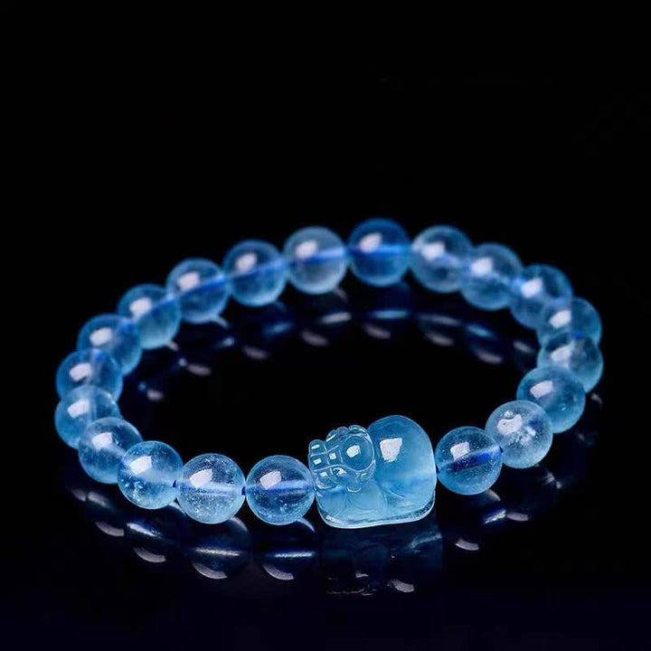 Buddha Stones Natural Aquamarine Pixiu Serenity Healing Bracelet - 9mm - image 3