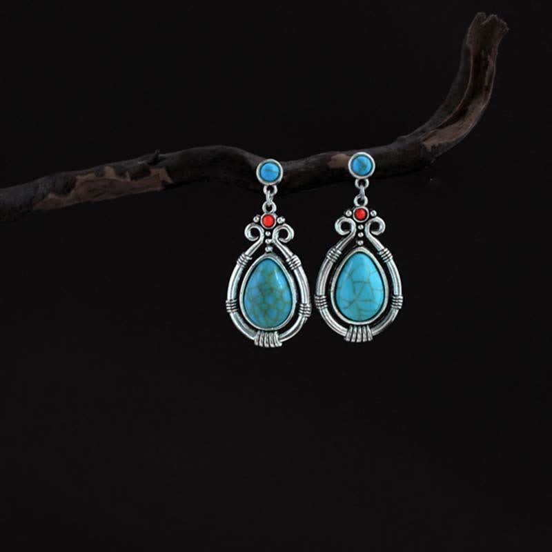 Tibet Vintage Turquoise Waterdrop Strength Drop Dangle Earrings Clips - image 4
