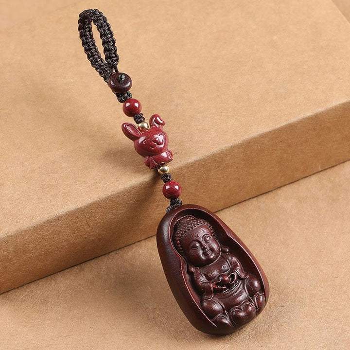 Buddha Stones Small Leaf Red Sandalwood Buddha Cinnabar Chinese Zodiac Amulet Protection Key Chain - image 17