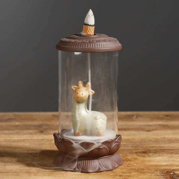 Meditation Wukong Monkey King Purple Clay Windshield Lotus Backflow Smoke Fountain Incense Burner Decoration - Giraffe - image 18