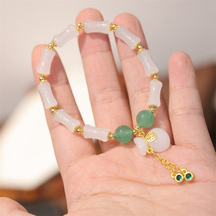 Buddha Stones Natural White Golden Silk Jade Bamboo Pattern Wealth Lucky Bag Fu Character Bracelet - Gold Silk Jade Thin Bamboo Money Bag - image 6