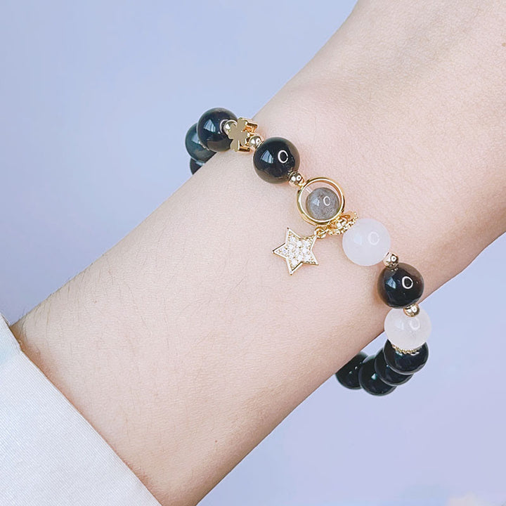 Buddha Stones Natural Silver Sheen Obsidian Love Heart Star Flower Protection Bracelet - image 8