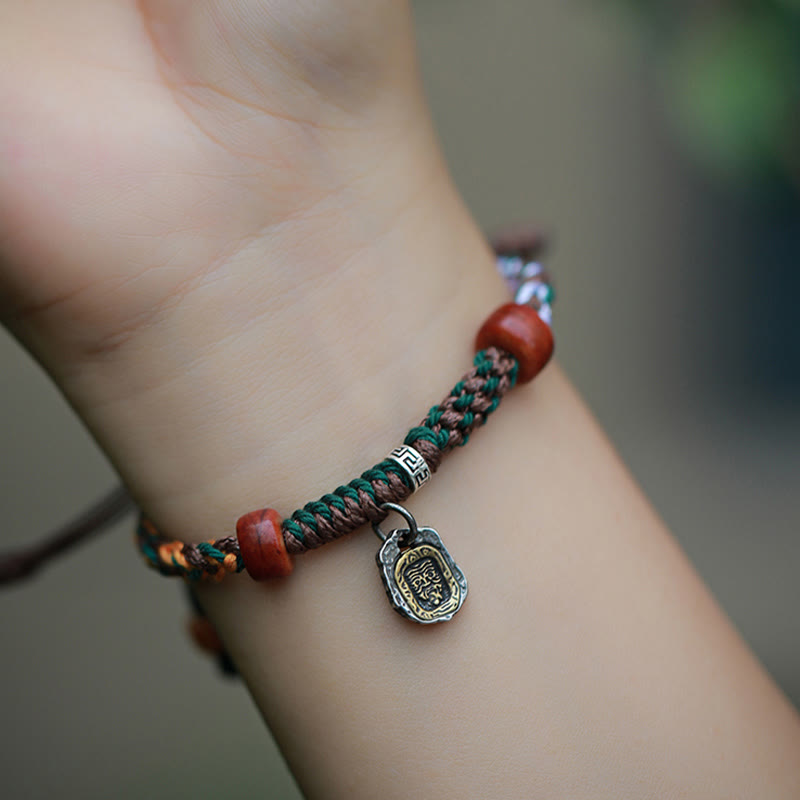 Buddha Stones Handmade Tibetan Silver 925 Sterling Silver Zakiram Goddess of Wealth Camel Bone Protection Braided Bracelet - image 12