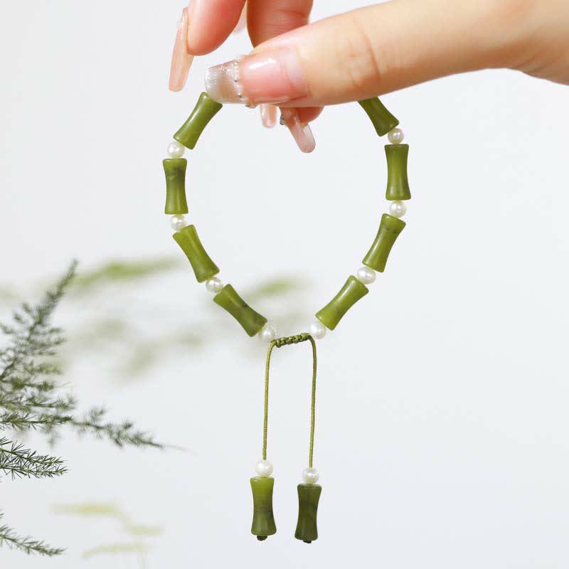 Buddha Stones Natural Peridot Bamboo Pattern Love Peace Bracelet - image 2