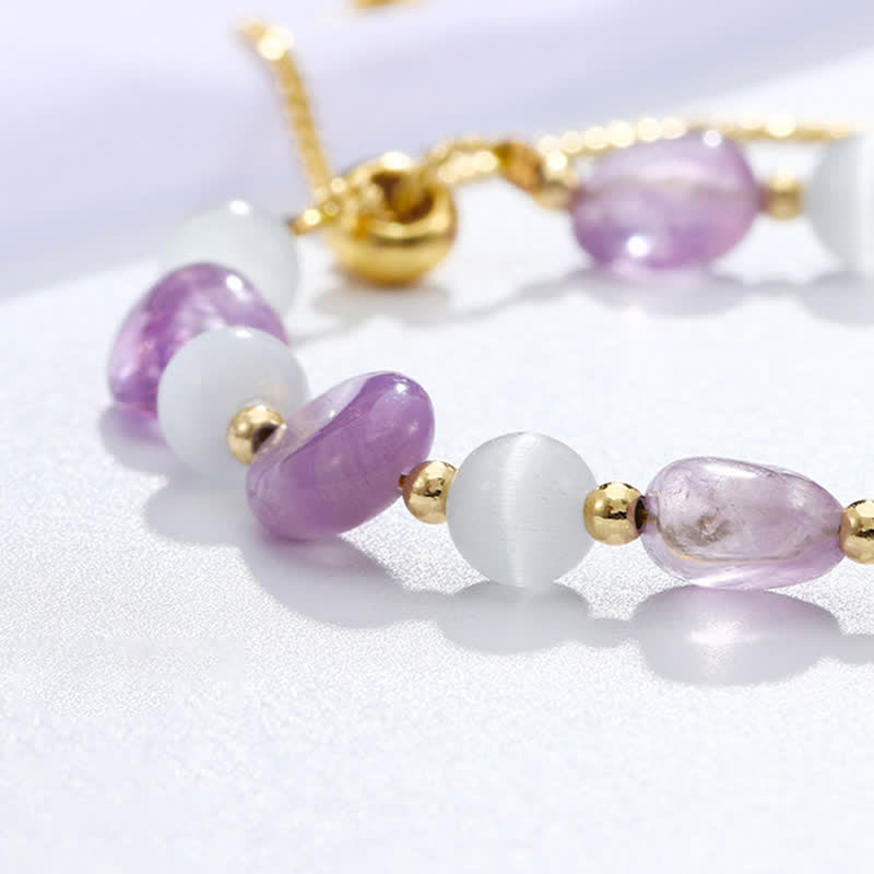 Buddha Stones Amethyst Pink Crystal Black Rutilated Quartz Spiritual Awareness Bracelet - image 4