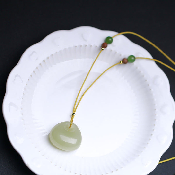 Natural Hetian Jade Small Bag Pattern Prosperity String Necklace Pendant - image 2