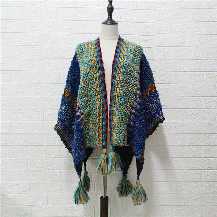 Buddha Stones Tibetan Shawl Soft Warm Knitting Cloak Winter Tibetan Tassel Scarf - image 17