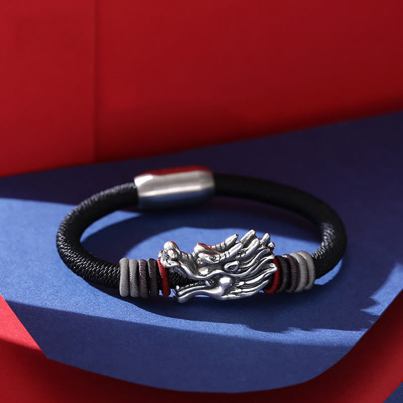 Buddha Stones 999 Sterling Silver Dragon Luck Handcrafted Braided Child Adult Bracelet - 23cm - image 0